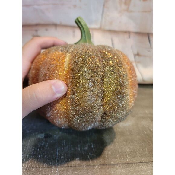Shiny dark orange pumpkin Halloween fall Decor figure Harvest - Picture 2 of 7